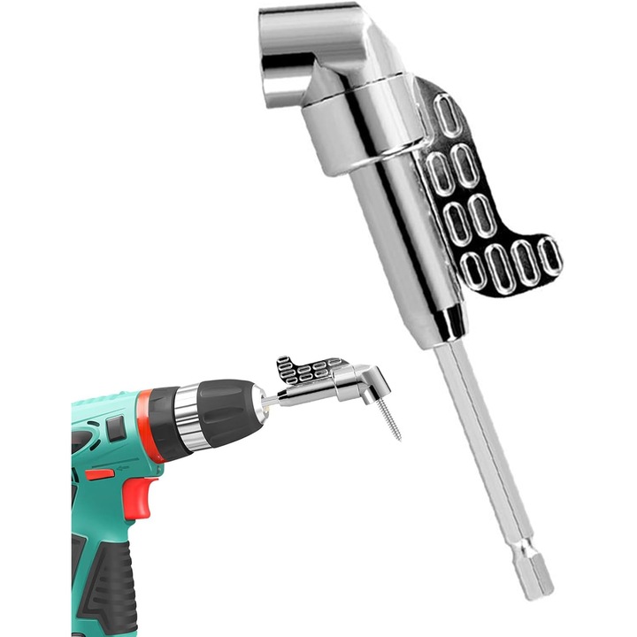 Adaptor de burghiu cu unghi drept - Accesoriu flexibil pentru burghiu, Instrument flexibil de 105 grade pentru spatii inguste si surubelnita electrica pentru proiecte de prelucrare a lemnului pentru adulti