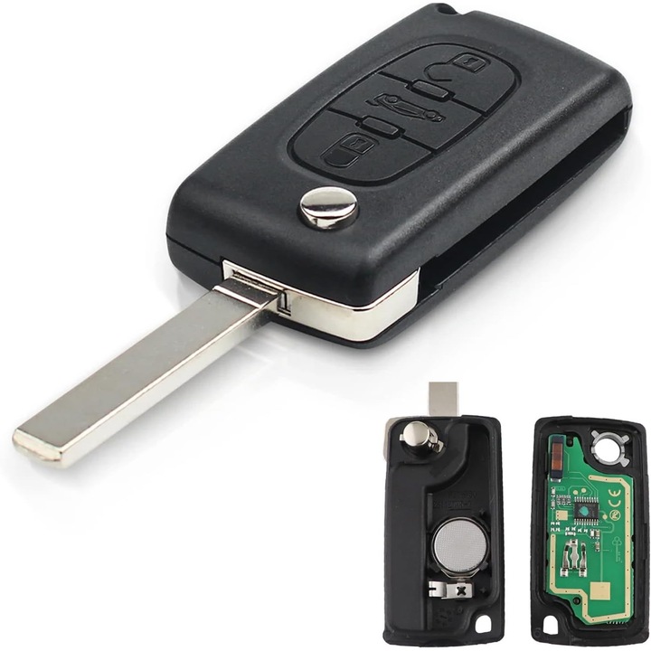 Carcasa cheie telecomanda cu 3 butoane cu lama VA2 433MHz ID46, cip compatibil cu semnalul Ask pentru Peugeot 307 CC 308 407 607 Partner Citroën Berlingo Picasso Xsara CE0536