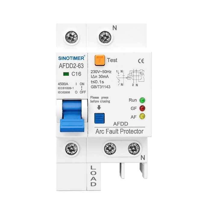 Siguranta Automata cu Protectie Arc Electric, AFDD Sinotimer AFDD2-63 C16, 16A, 4.5kA, 230V AC