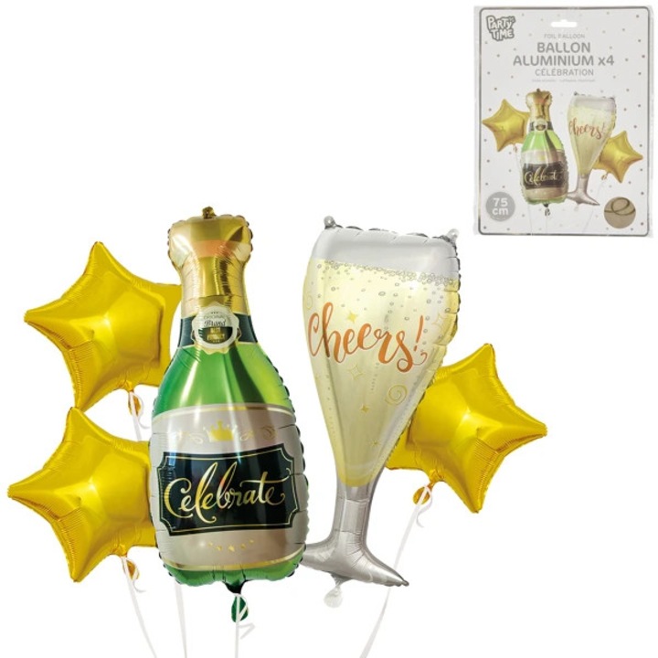 Set 4 Baloane din Folie Aluminiu Sampanie, 75 cm