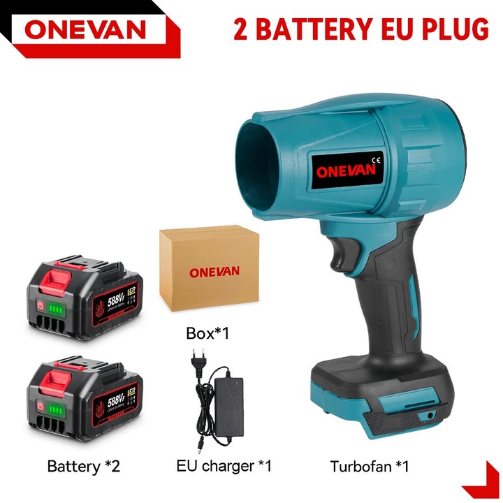 Suflanta electrica pentru frunze, Turbo de mana, Fara cablu, Viteza aer 150 m/s, 1200 W, 2 baterii + incarcator EU, Motor cu perii, Portocaliu