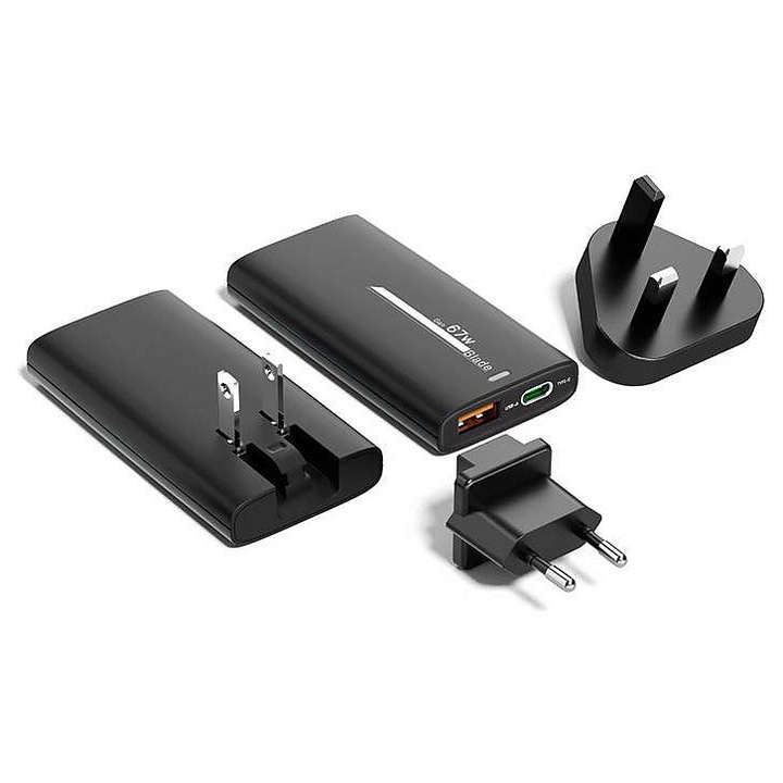 ER Power 67W GaN kettős USB-C USB-A töltő, fekete, kompakt