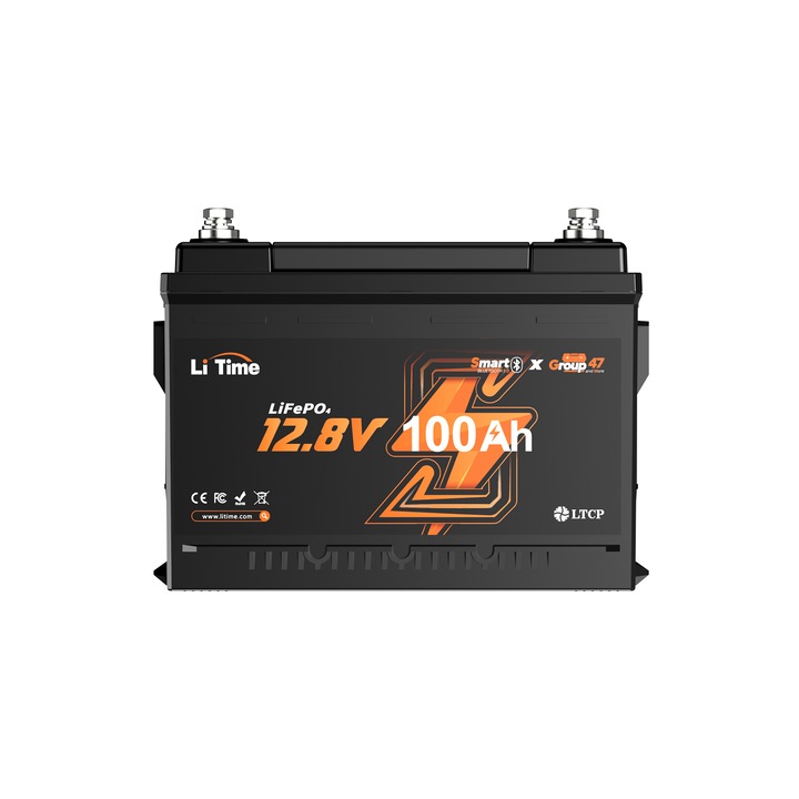 Baterie LiFePO4 de 12V 100Ah LiTime DIN H5 cu Bluetooth, negru, 240x176x168 mm