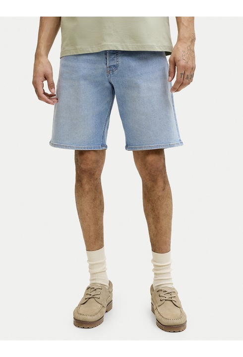 Pantaloni scurti barbati, Jack & Jones, alb-albastru, regular fit, bumbac-poliester