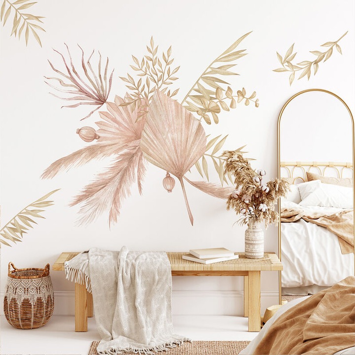 Autocolante de perete cu frunze de palmier, autocolant de perete cu planta tropicala, decoratiune de perete pentru dormitor, sufragerie, birou