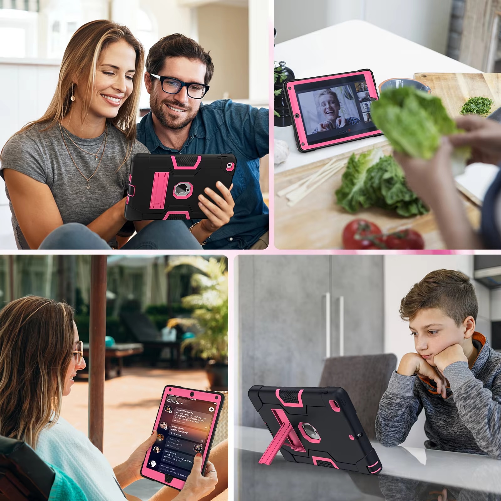 Husa Protectie Pentru iPad 2/3/4, Antisoc, Cu Suport, Culoare Negru Si Roz
