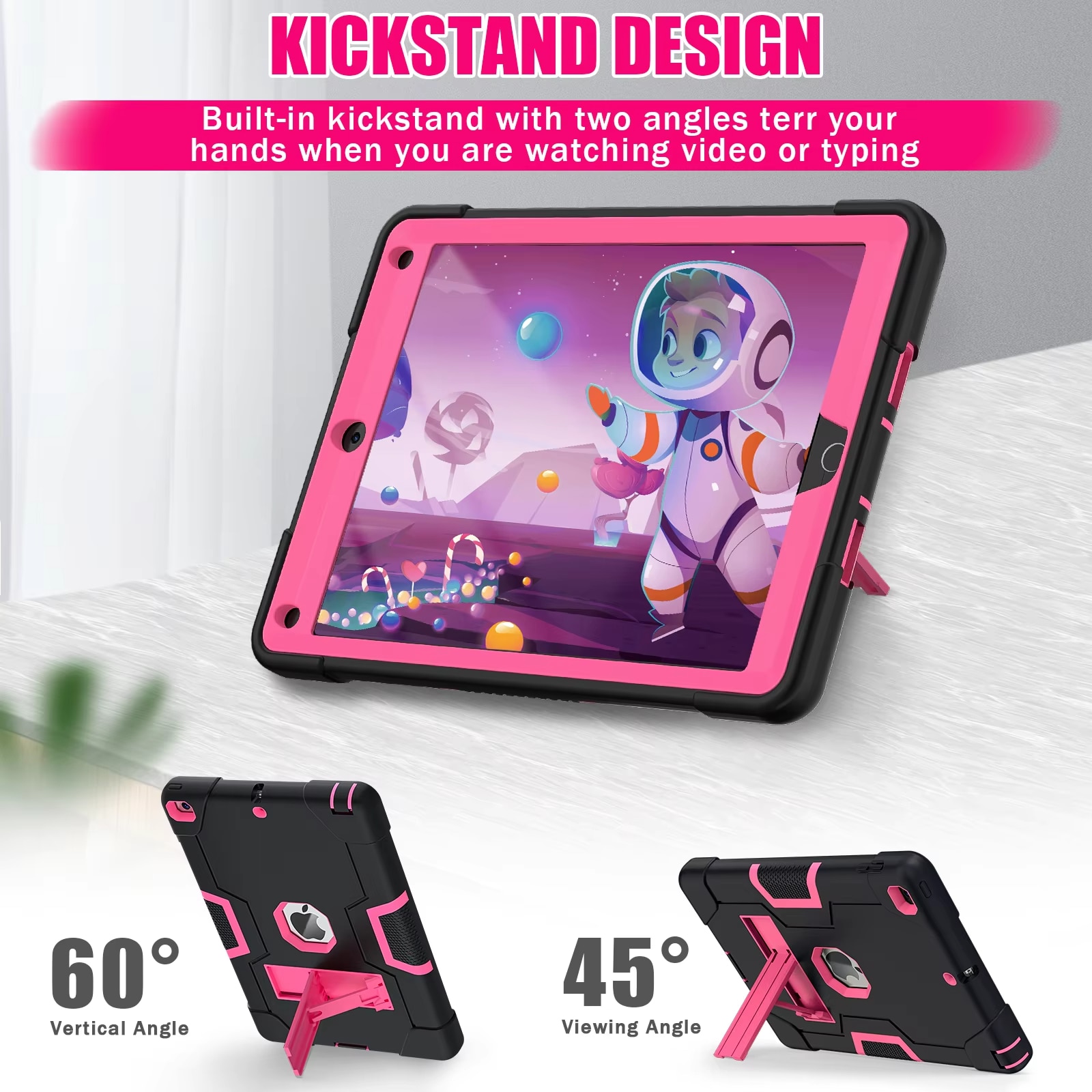 Husa Protectie Pentru iPad 2/3/4, Antisoc, Cu Suport, Culoare Negru Si Roz