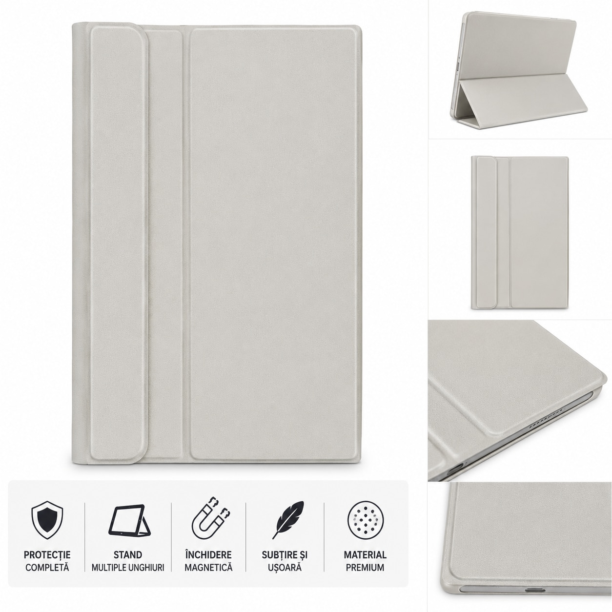 Husa Office SIGLOO pentru Nokia T20, Functie Stand, Inchidere Magnetica, Protectie Completa, Material Premium, Bej