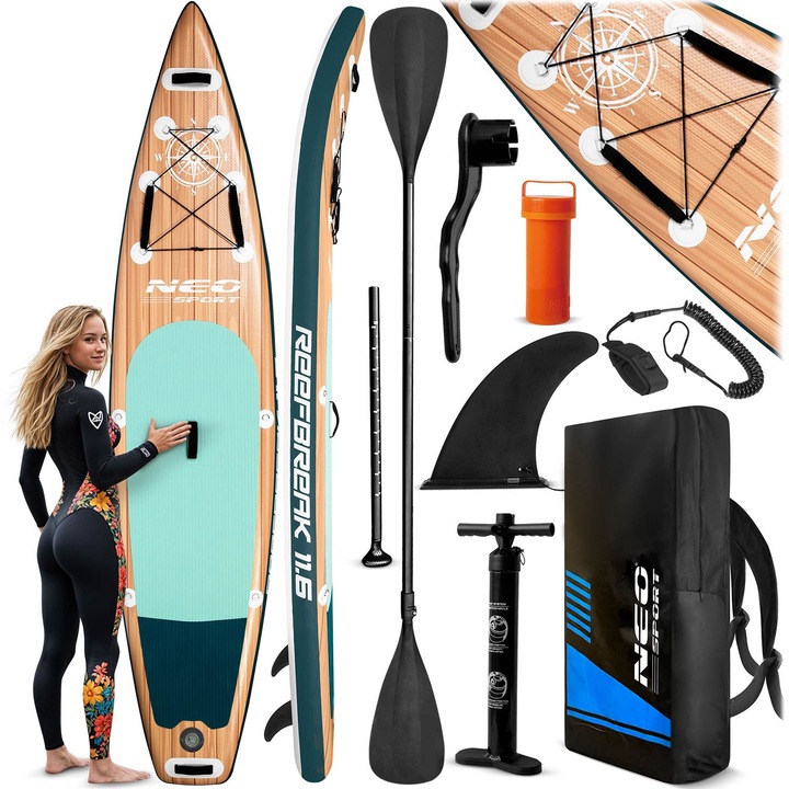 Neo-Sport Reefbreak SUP deszka 350x81x15cm kék teljes szett