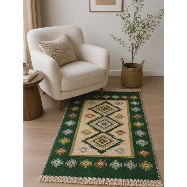 Covor rustic 60 x 90 cm verde