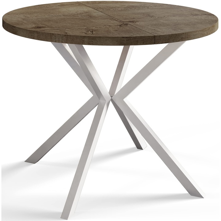 Állítható Kihúzható Asztal, Alpi Meble, Loft Liten, 90-170 cm, Szürke, Fehér Lábak, Konyhaasztal, Kihúzható Konyhaasztal