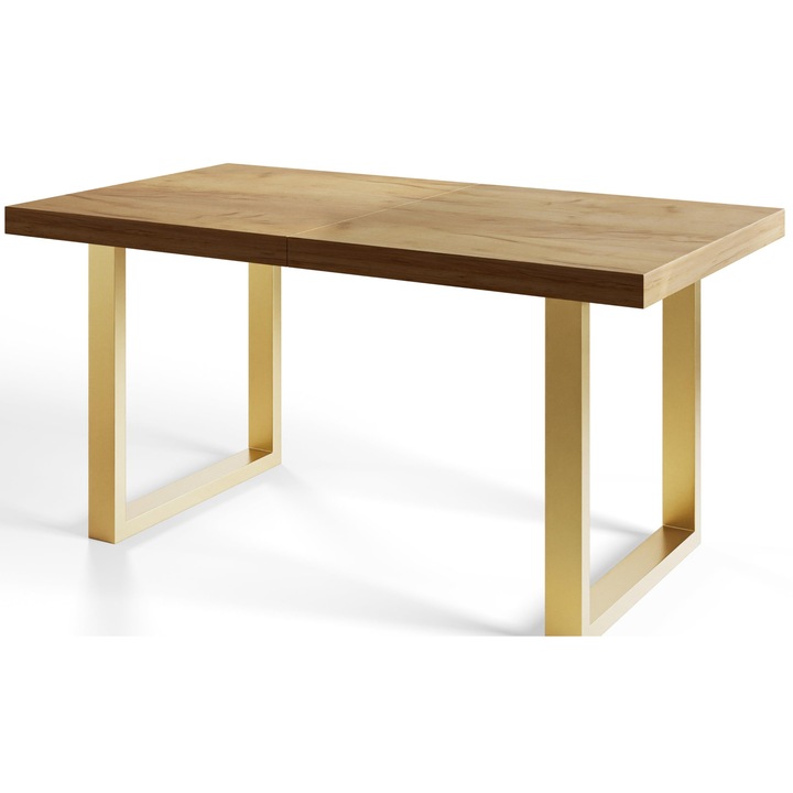 Állítható Kihúzható Asztal, Alpi Meble, Loft-U, 160-260X90X77 cm, Craft, Arany Lábak, Konyhaasztal, Kihúzható Konyhaasztal