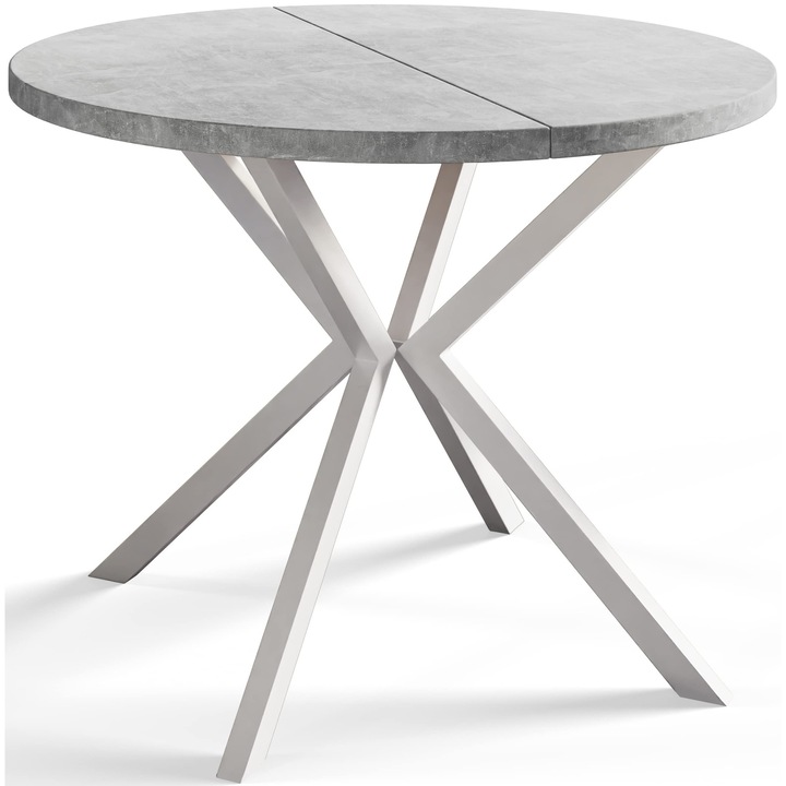 Állítható Kihúzható Asztal, Alpi Meble, Loft Liten, 90-170 cm, Világosszürke, Fehér Lábak, Konyhaasztal, Kihúzható Konyhaasztal