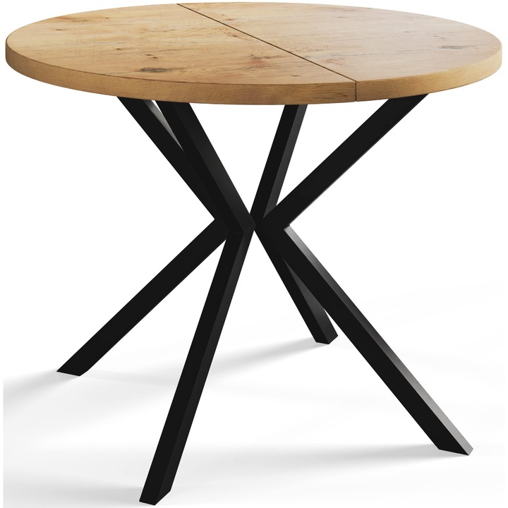 Állítható Kihúzható Asztal, Alpi Meble, Loft Liten, 90-170 cm, Világosbarna, Fekete Lábak, Konyhaasztal, Kihúzható Konyhaasztal