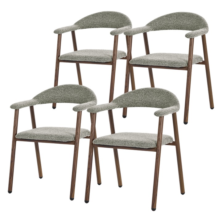 Set 4 scaune bucatarie ML-Design, cu brate si spatar, tapitat, verde, scaune dining si living, picioare din otel cu efect de lemn, fotolii ergonomice, design modern, piesa de mobilier pentru sufragerie si zona de luat masa, asamblare simpla si rapida