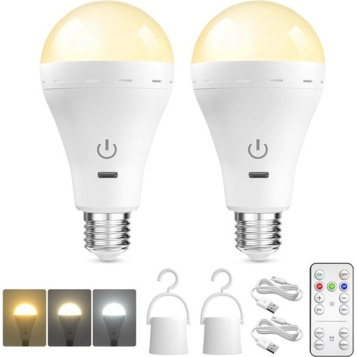 LED крушка E27, комплект от 2 броя, димируема, дистанционно управление, многоцветна, 6.7x14см