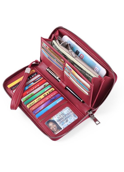 Portofel dama piele PU mov, capacitate mare, 21x11x2.5cm, cu curea de mana detasabila