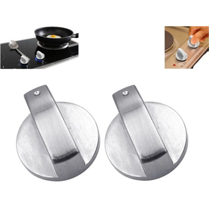 Buton universal metalic argintiu pentru aragaz 6mm