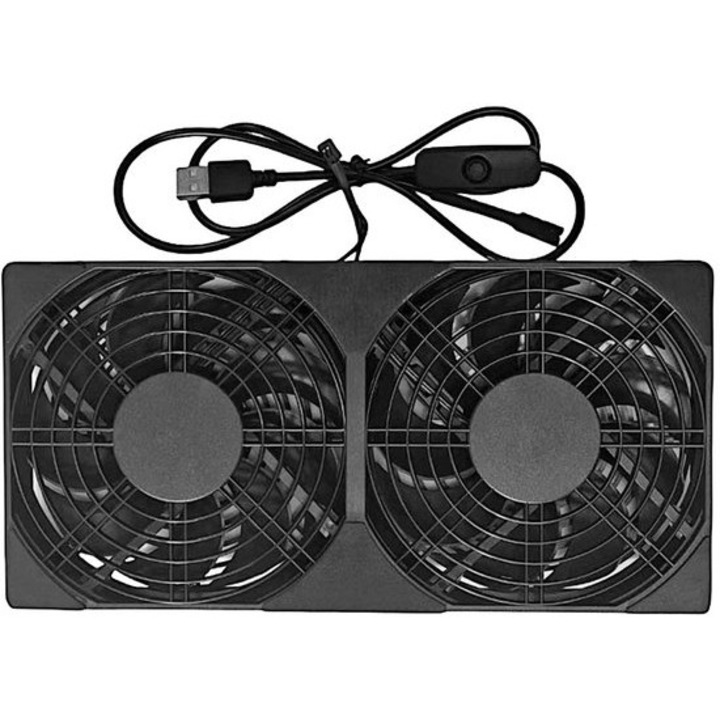 Ventilator USB dual, 1200 RPM, negru, 24x4.5x12 cm