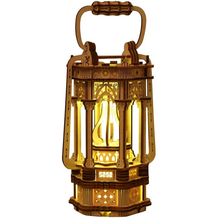 3D fa puzzle, LED lámpás, 145 darab, natúr, 25x25x25cm