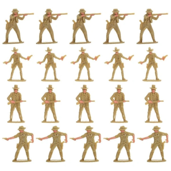 Set 20 figurine mini cowboy, plastic, maro deschis, 5x5x1cm