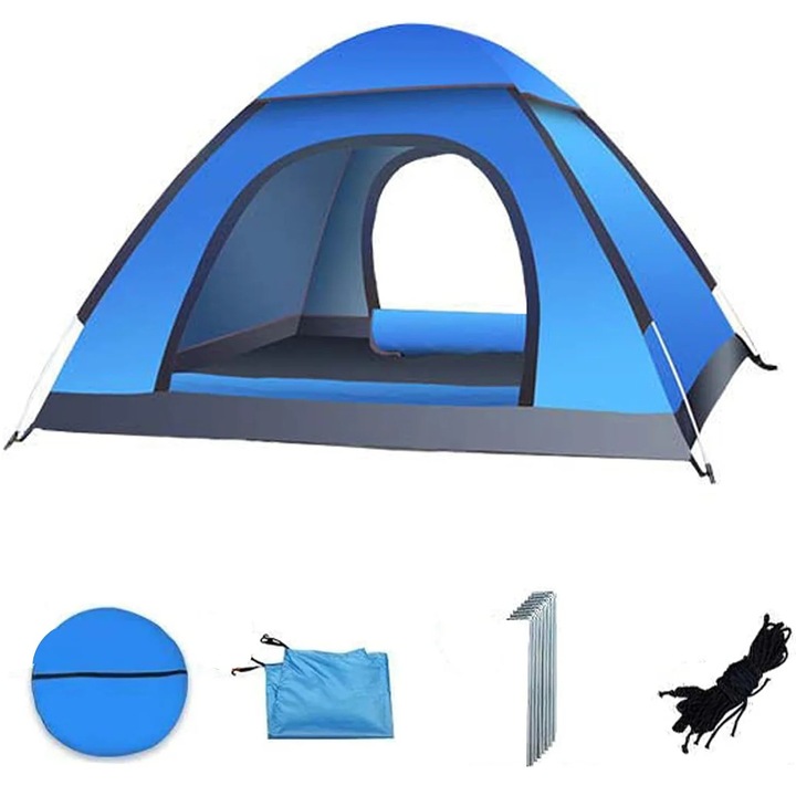 Cort Camping Pop-up Vivendo, Poliester 180T Anti UV, 200x200x110cm, 3-4 Persoane, Rezistenta Apa 210D, Protectie UV 95%, Deschidere Automata 2 Secunde, 2 Usi, Fibra Sticla, 8 Cuie, Cort Instantaneu Impermeabil, Portocaliu