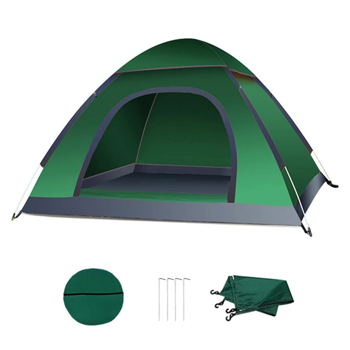 Cort Camping 2-4 Persoane, Vivendo®, Cort Pop-up cu Deschidere Automata Instant, Impermeabil cu Protectie UV 95%, Structura Fibra de Sticla, Usor de Montat si Pliat, pentru Plaja, Drumetii si Festival, cu Husa de Transport