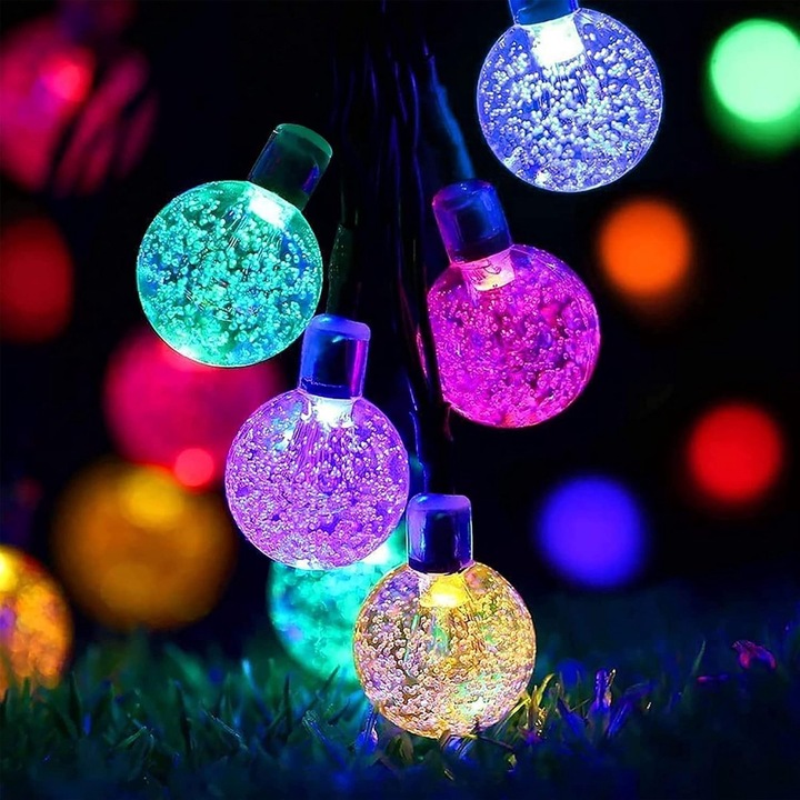 Instalatie luminoasa solara 50 LED multicolor 7m rezistenta apa 8 moduri