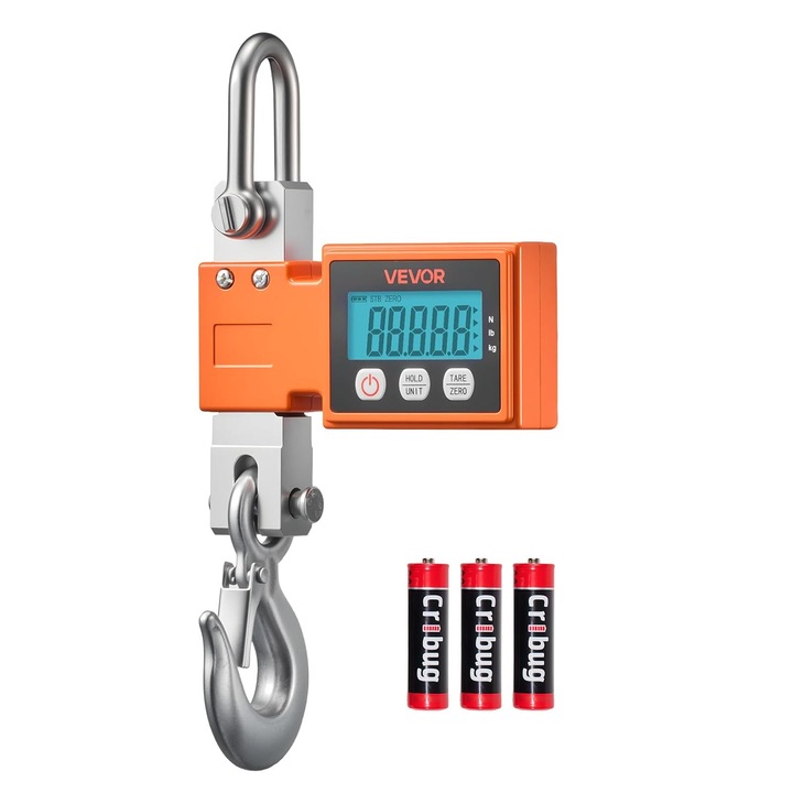Cantare cu macara VEVOR 500 kg, cantar industrial digital cu carcasa din aluminiu turnat si afisaj LCD, cantar cu gradatie de 100 g si 3 niveluri, oprire automata, cantar cu carlig, cantar de tractiune pentru garaje