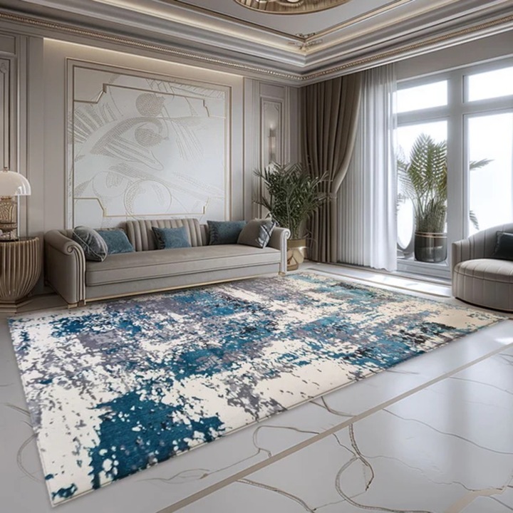 Елегантен килим Milano 0566, Модерен дизайн, Бежов/Тюркоаз, 300x400 см, за всекидневна и спалня