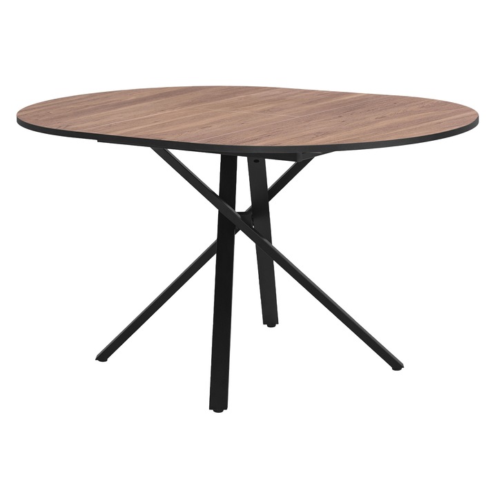 ML-Design Masa de bucatarie extensibila rotunda 100-140 cm, masa de dining, efect lemn maro, pentru 4-6 persoane, masa moderna de sufragerie, picioare din otel in forma de X, masa alungibila, design elegant, stabila si rezistenta