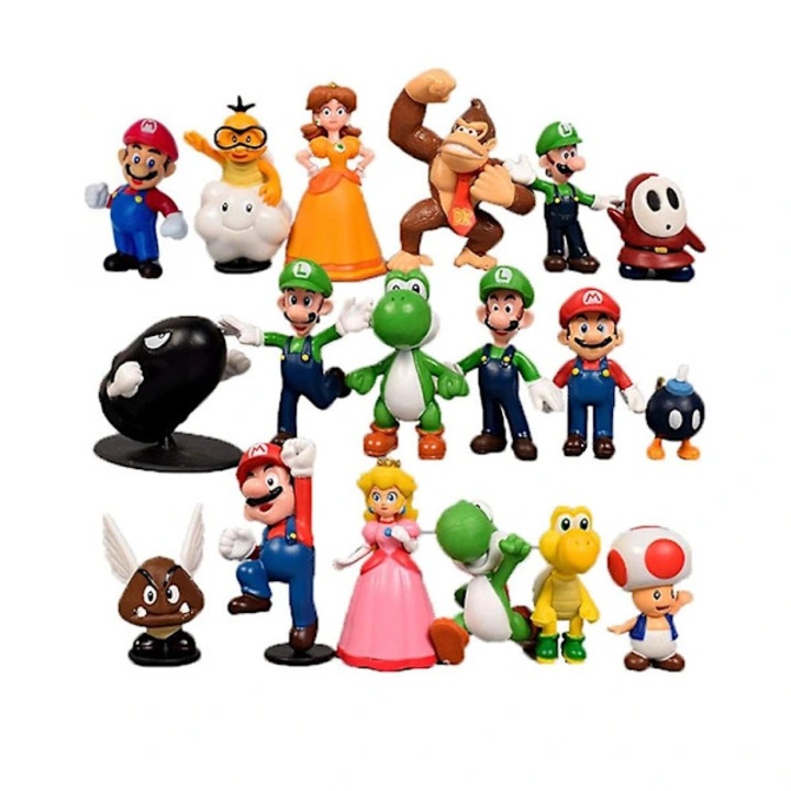 Комплект от 18 фигурки Super Mario, PVC, многоцветни, 2-4см