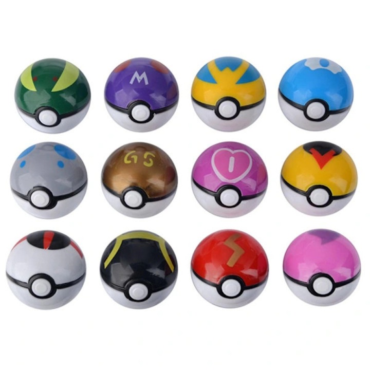 Set 12 mingi Pokeball, jucarie colectionabila, multicolor, 4.8cm