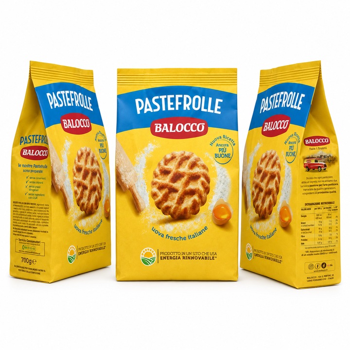 Set 3 x Biscuiti Balocco Pastefrolle, 700 g/bucata, biscuiti italieni cu oua proaspete, pentru mic dejun si gustari