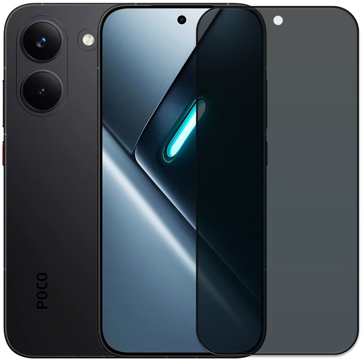 Folie din sticla securizata pentru Xiaomi Poco X8 Pro, HAMSTERBOX Privacy Shield, Protectie completa ecran, Full face, Aplicare rapida, Case Friendly, Negru