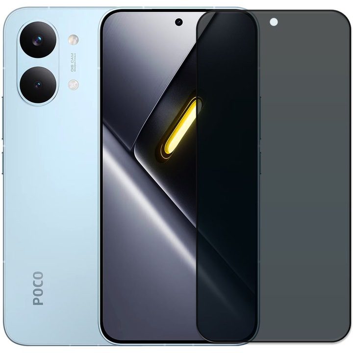 Folie din sticla securizata pentru Xiaomi Poco X8 Pro Max, HAMSTERBOX Privacy Shield, Protectie completa ecran, Full face, Aplicare rapida, Case Friendly, Negru