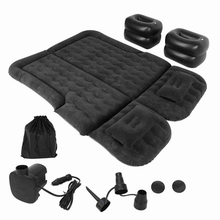 Felfújható SUV kemping matrac pumpával, fekete, 174x126cm szett