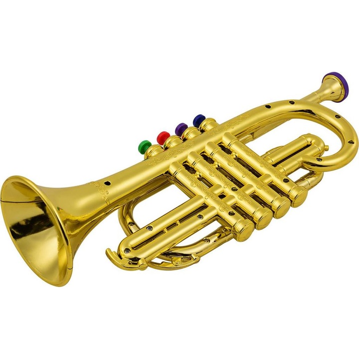 Játéktrombita, arany színű, 8 színes billentyű, 25cm