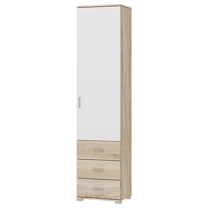 Dulap tip Soldat cu 1 usa si 3 Sertare Breeze-17, Everest, Stejar Sonoma, Alb, 50 x 38 x 210 cm