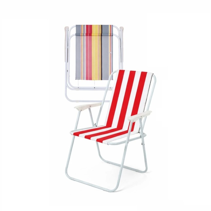 Scaun pentru camping/plaja, pliabil, cu cotiere, aluminiu+plastic, multicolor, 42x50x75 cm