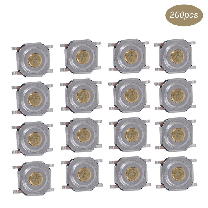 200 db tapintó kapcsoló készlet, 4x4x1.5mm, sárgaréz, világítás