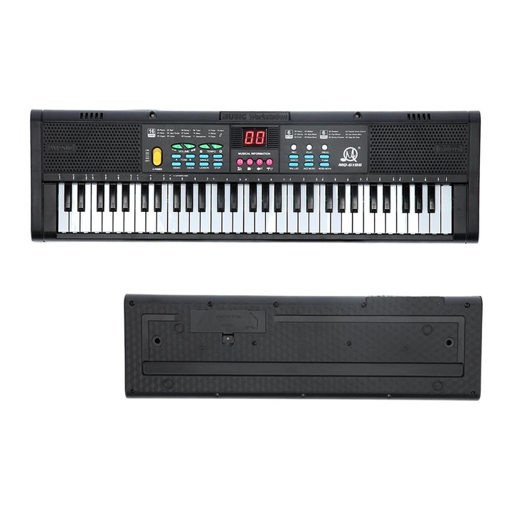 Gyermek elektromos zongora billentyűzet 61 billentyűs multifunkcionális fekete 61x20cm