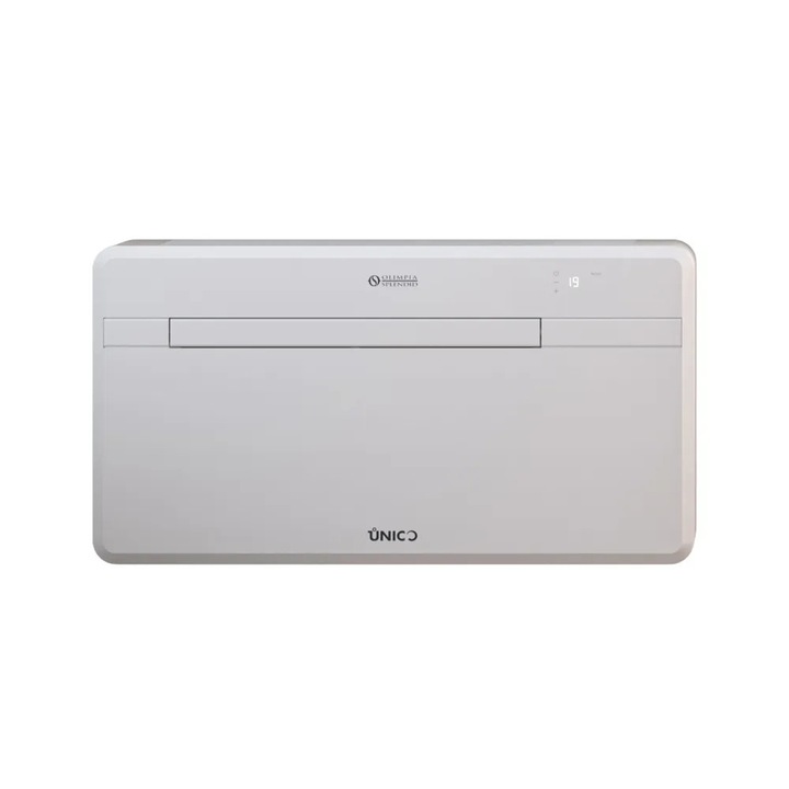 Aparat de aer conditionat monobloc cu WiFi integrat Olimpia Splendid, Unico Next 12 HP Evanx, 12000 BTU, tehnologie Inverter/Twin Rotary, Sync Power System, racire/incalzire/dezumidificare/ventilatie, capacitate dezumidificare 0.7 l/h, alb