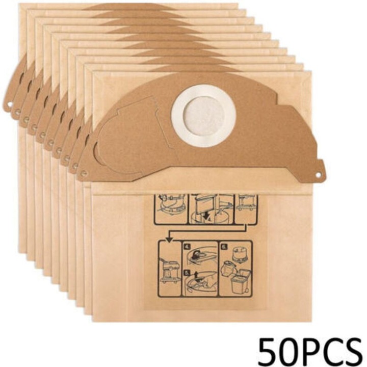 Set 50 saci aspirator compatibili Karcher WD2 MV2, hartie, alb
