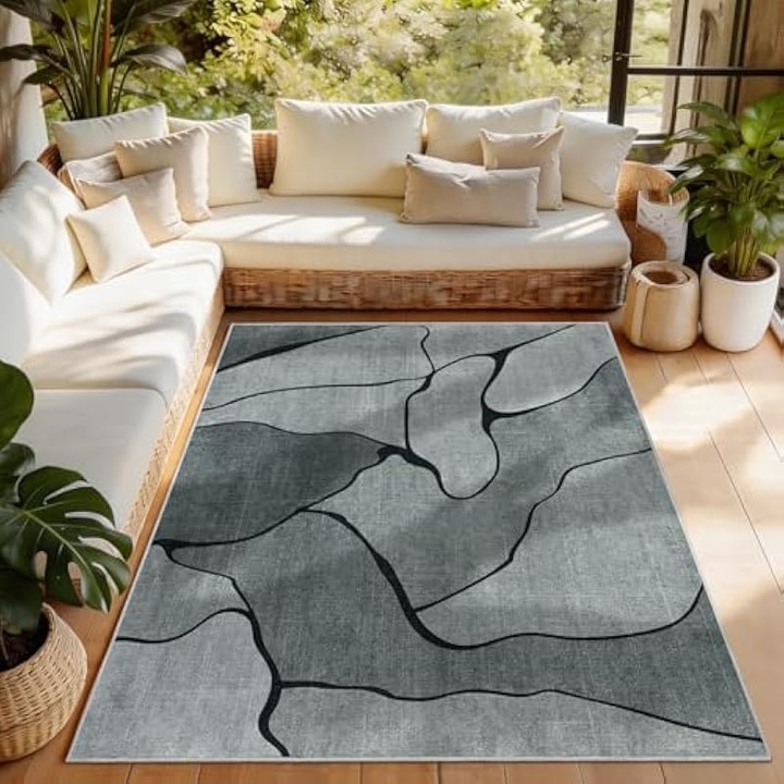Covor modern gri abstract 120x160 cm, moale, antiderapant, lavabil