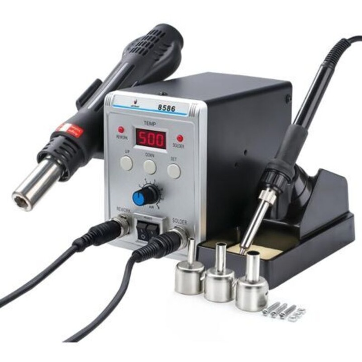 Statie de lipit 2 in 1, temperatura reglabila, ecran digital, 3 duze, negru
