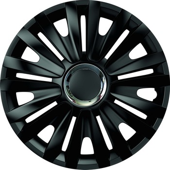 Set capace roti negre Mega Drive Royal cu inel cromat, 14 inch Set capace roti negre Mega Drive Royal cu inel cromat, 14 inch