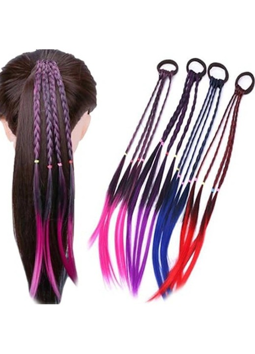 Extensii par sintetice, set 4 bucati, multicolor, 40cm