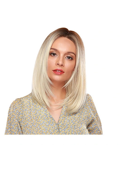 Peruca sintetica femei 18 inch drept alb auriu rezistenta la caldura