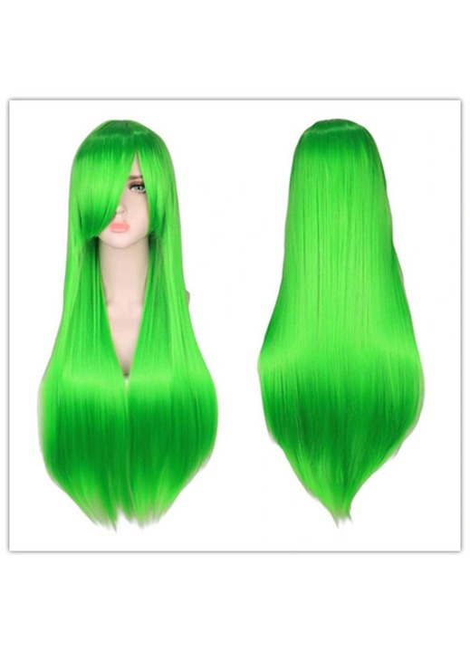 Peruca cosplay drept, 80cm, verde iarba, ajustabila